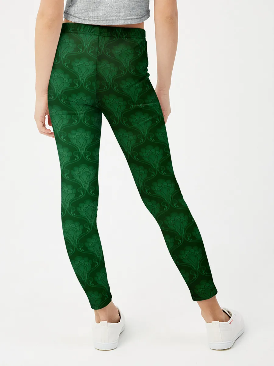 Леггинсы для девочки / Готические зелёные цветы