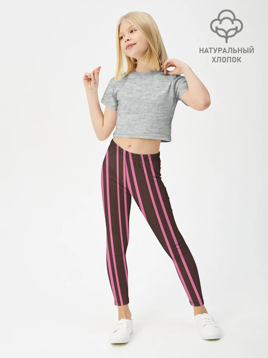 Леггинсы для девочки / Чёрно-розовые линии