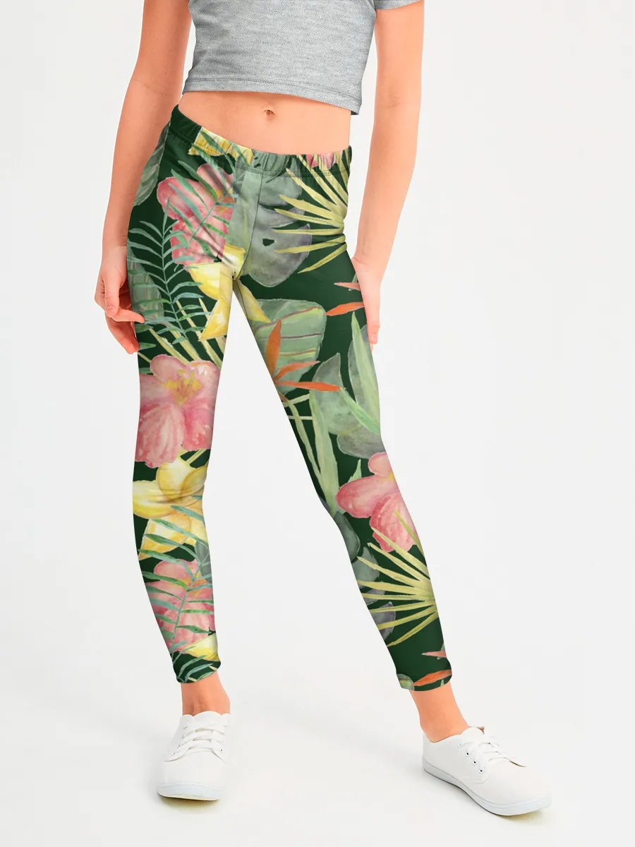 Леггинсы для девочки / Тропические растения и цветы