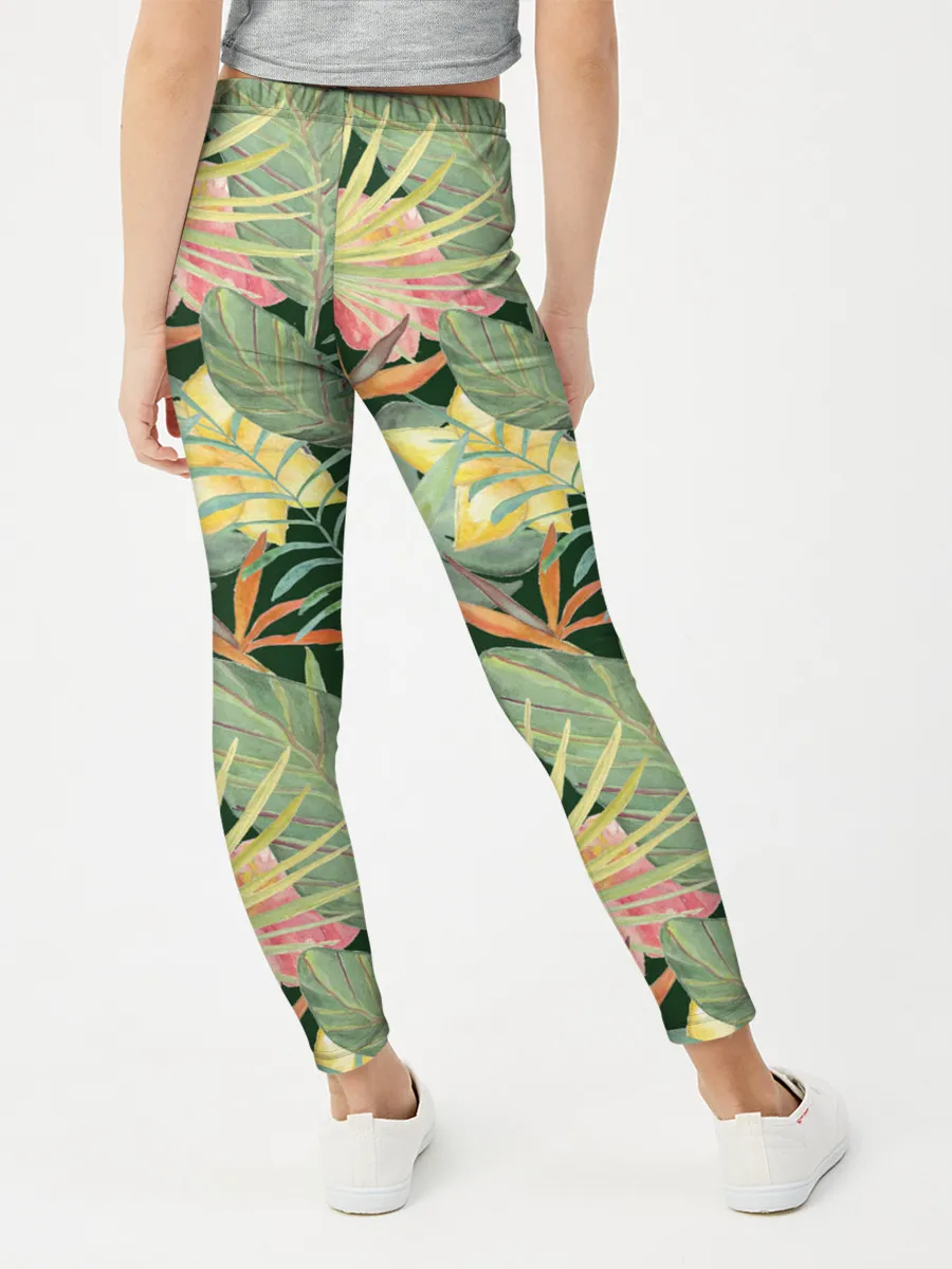 Леггинсы для девочки / Тропические растения и цветы