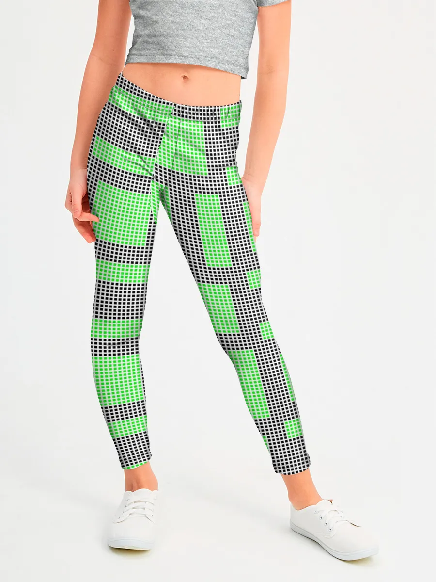 Леггинсы для девочки / Пиксели зеленые