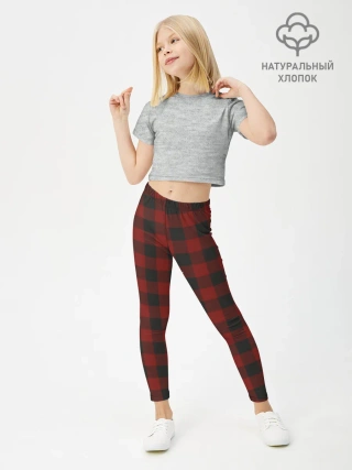 Леггинсы для девочки / Бордовая клетка
