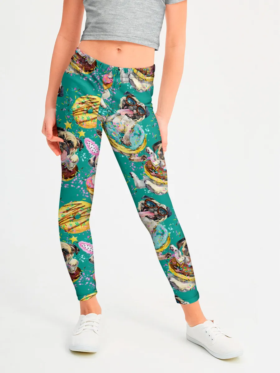 Леггинсы для девочки / Мопсы в пончиках