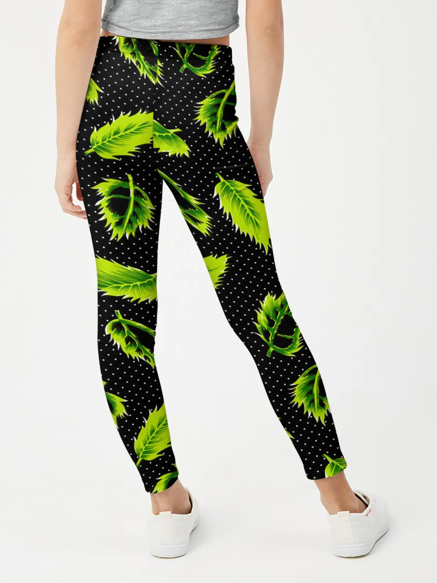 Леггинсы для девочки / Зеленые листья