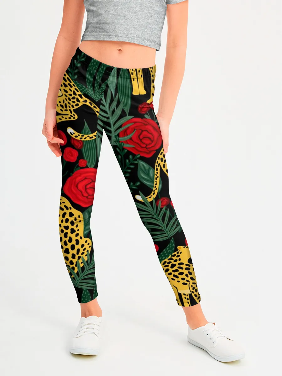 Леггинсы для девочки / Леопарды и цветы