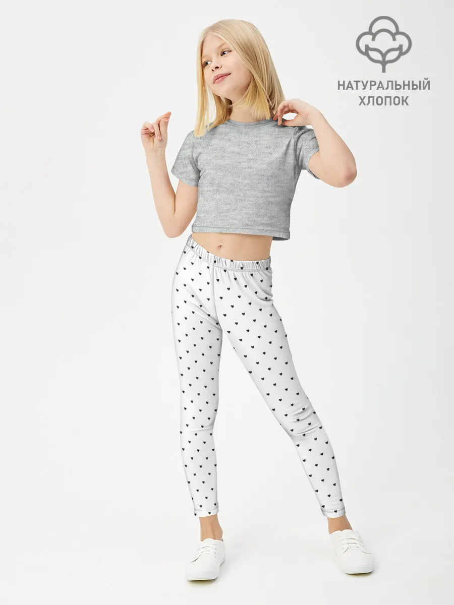 Леггинсы для девочки / Сердечки черные на белом