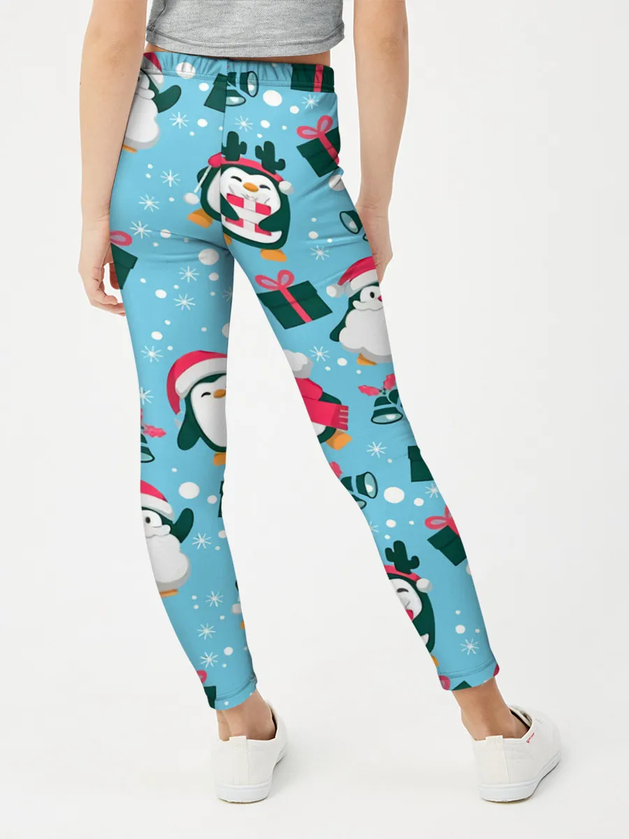 Леггинсы для девочки / Новогодние Пингвины