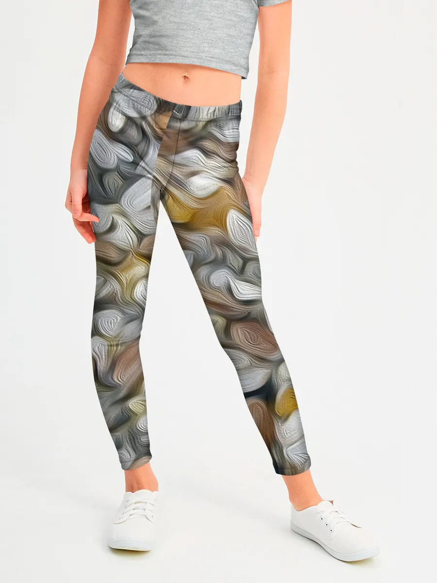Леггинсы для девочки / желто-серый каменный узор