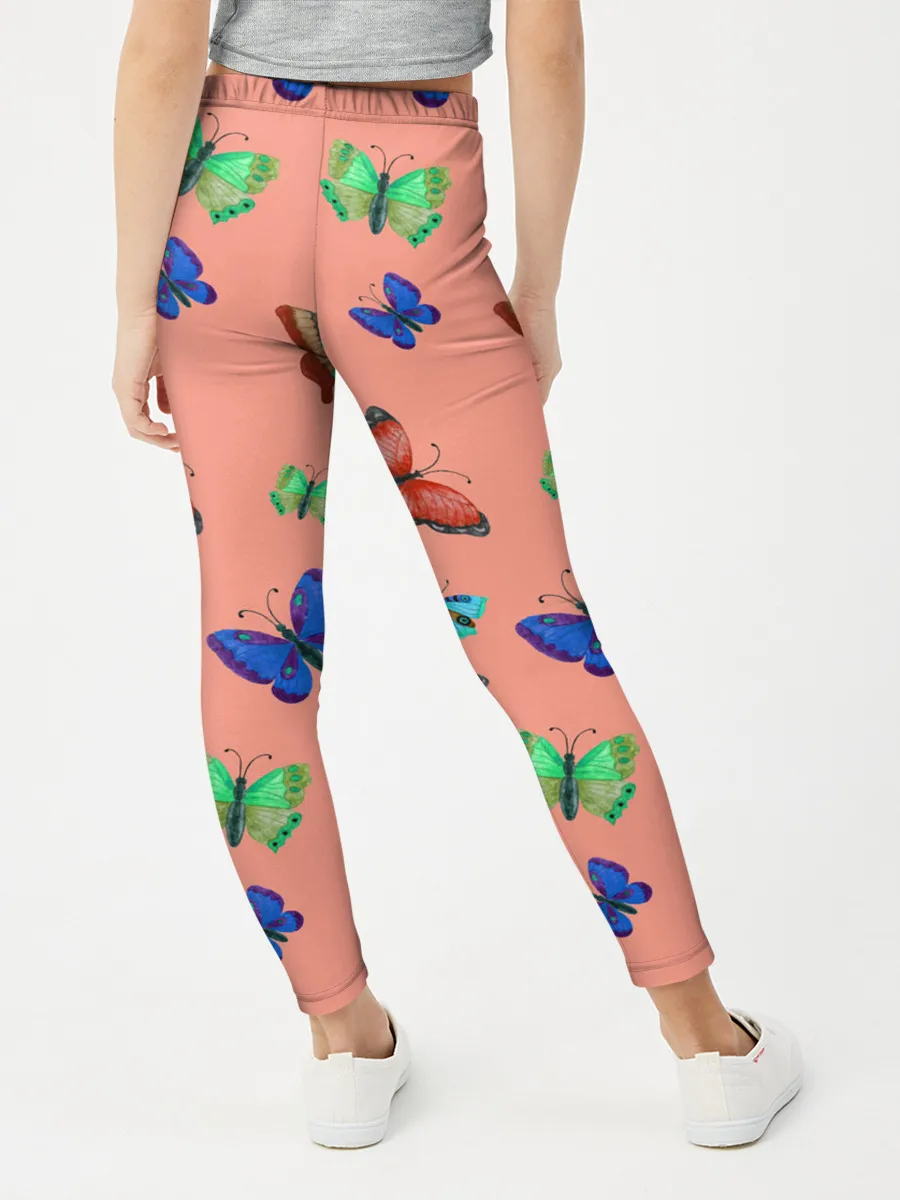 Леггинсы для девочки / Бабочки на персиковом фоне