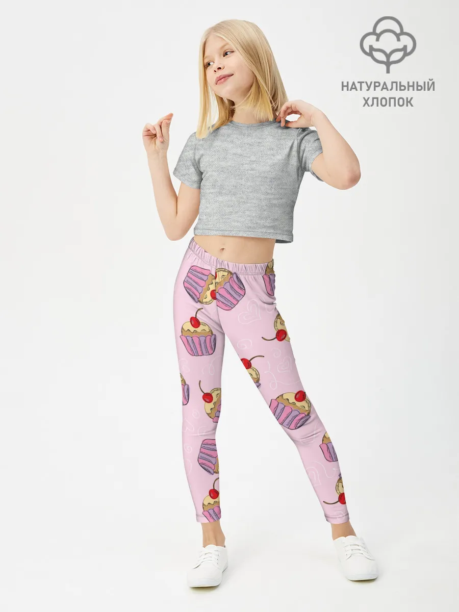 Леггинсы для девочки / Капкейки на розовом