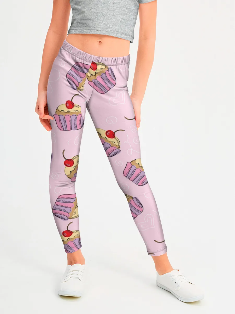 Леггинсы для девочки / Капкейки на розовом