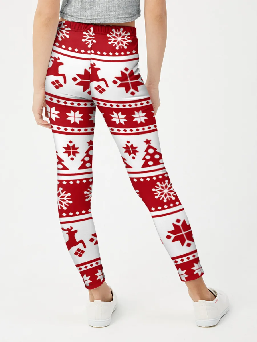 Леггинсы для девочки / Новый Год | Олени и снежинки