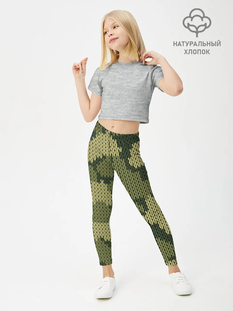 Леггинсы для девочки / вязаный принт милитари