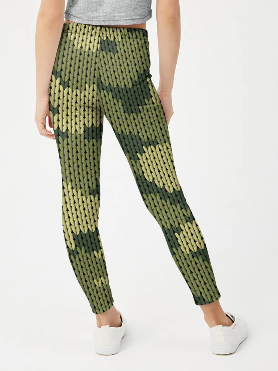 Леггинсы для девочки / вязаный принт милитари