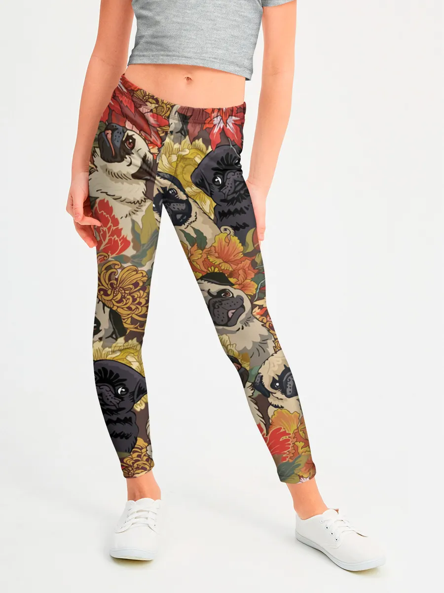 Леггинсы для девочки / Мопсики | Цветочки