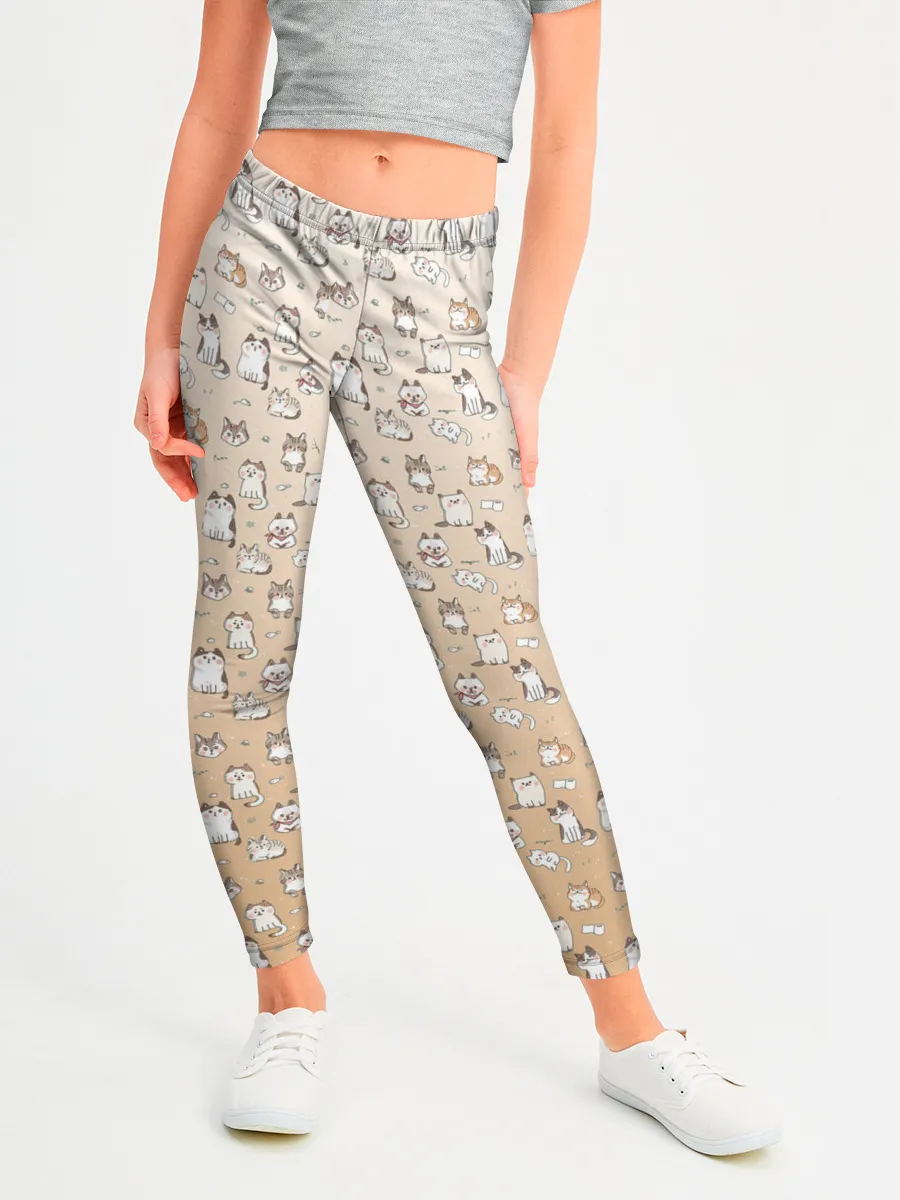 Леггинсы для девочки / много котиков узор