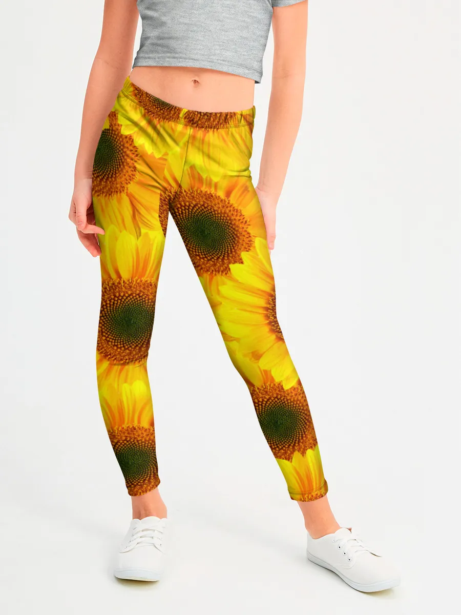 Леггинсы для девочки / Принт подсолнухи желтый