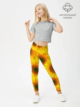 Леггинсы для девочки / Принт подсолнухи желтый