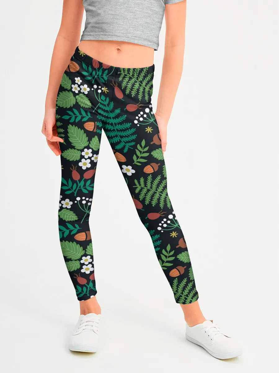 Леггинсы для девочки / Лесные листочки цветочки