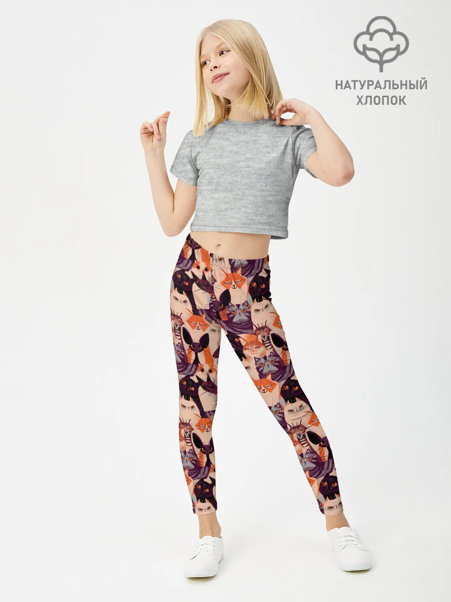 Леггинсы для девочки / Мемные Коты Паттерн
