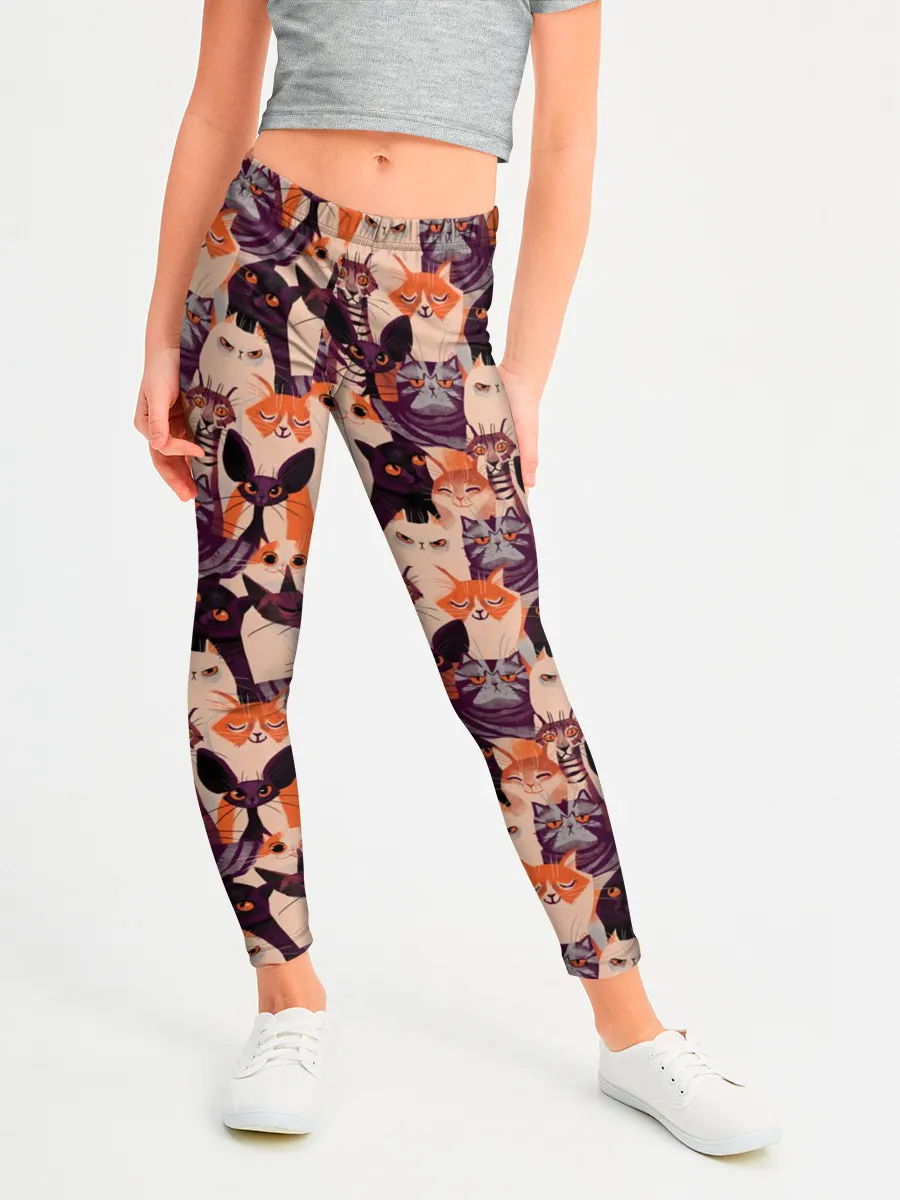 Леггинсы для девочки / Мемные Коты Паттерн
