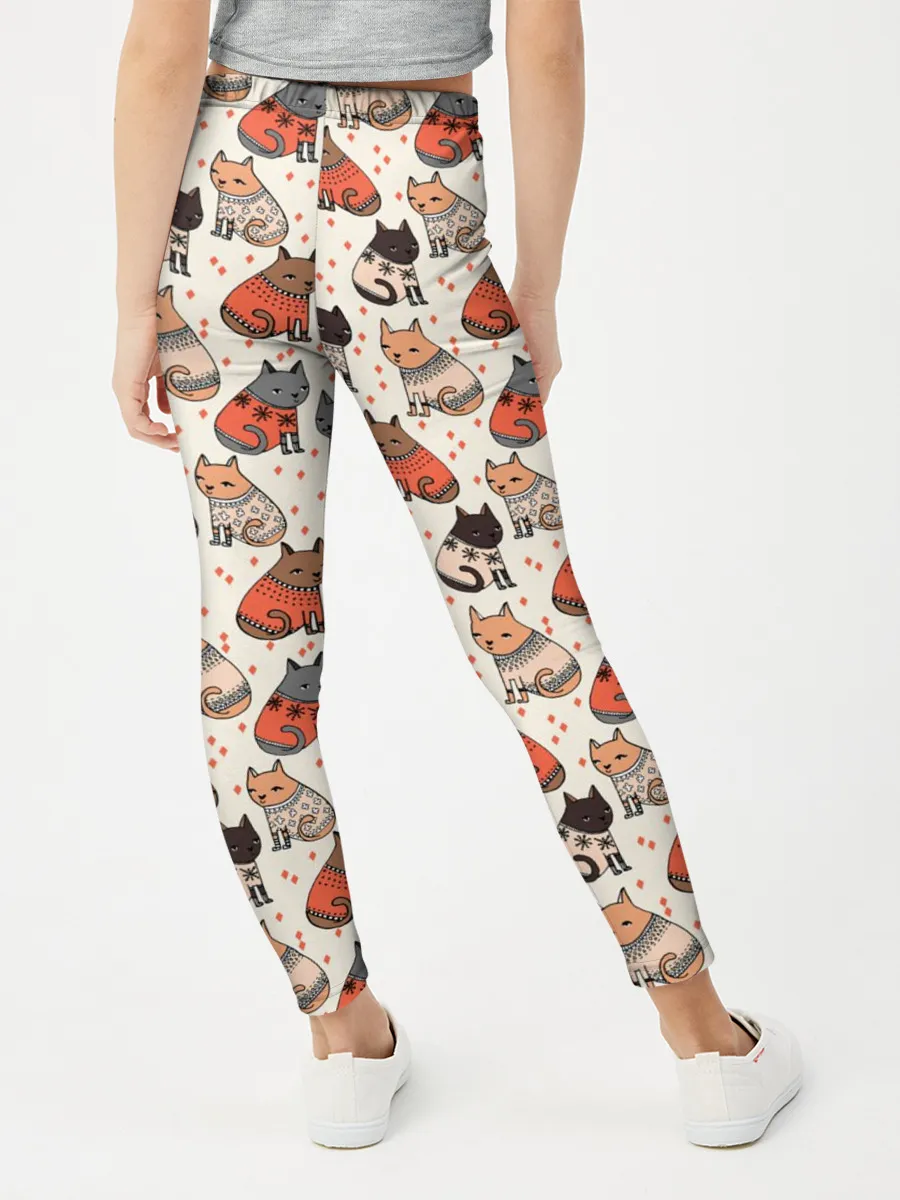 Леггинсы для девочки / Коты в Свитерах Паттерн