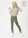 Леггинсы для девочки / Красные тюльпаны на зеленом