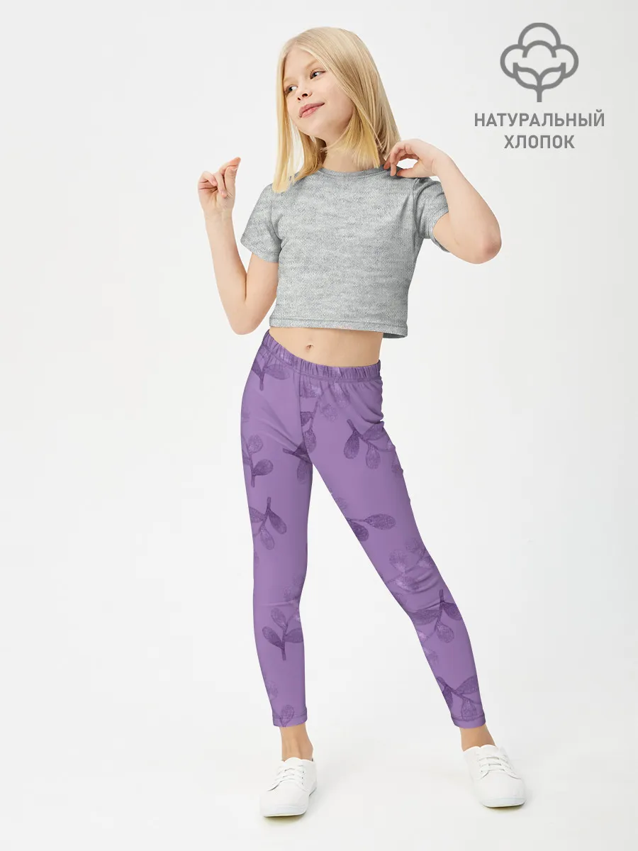 Леггинсы для девочки / Листья на фиолетовом фоне