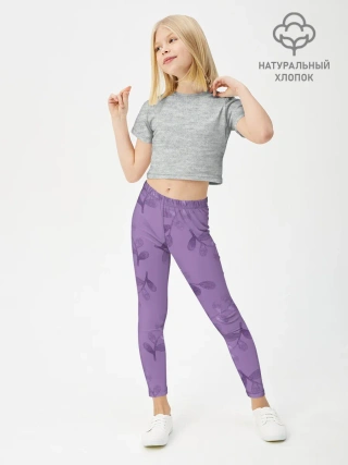 Леггинсы для девочки / Листья на фиолетовом фоне