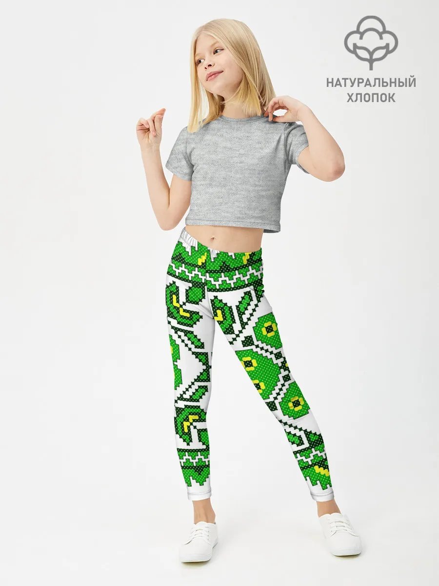 Леггинсы для девочки / Славянский Узор Зеленый