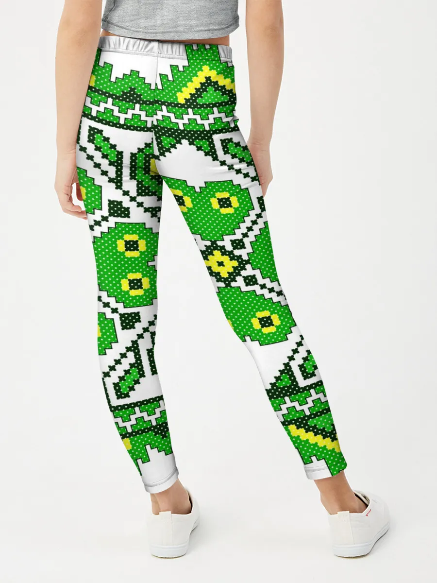 Леггинсы для девочки / Славянский Узор Зеленый