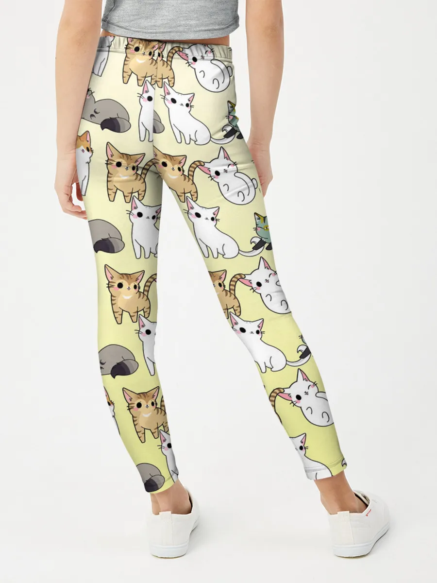 Леггинсы для девочки / мультяшные котики на желтом мя