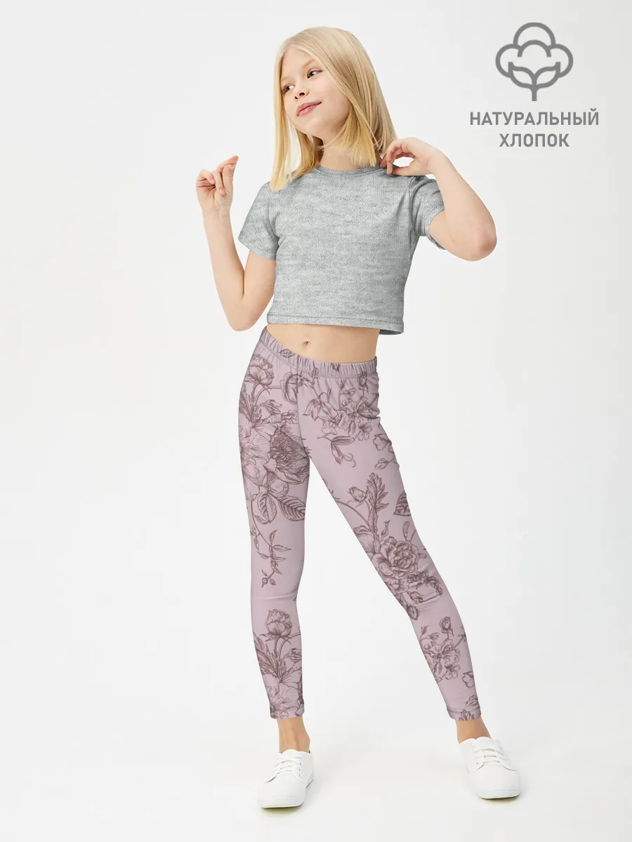 Леггинсы для девочки / розы с пионами