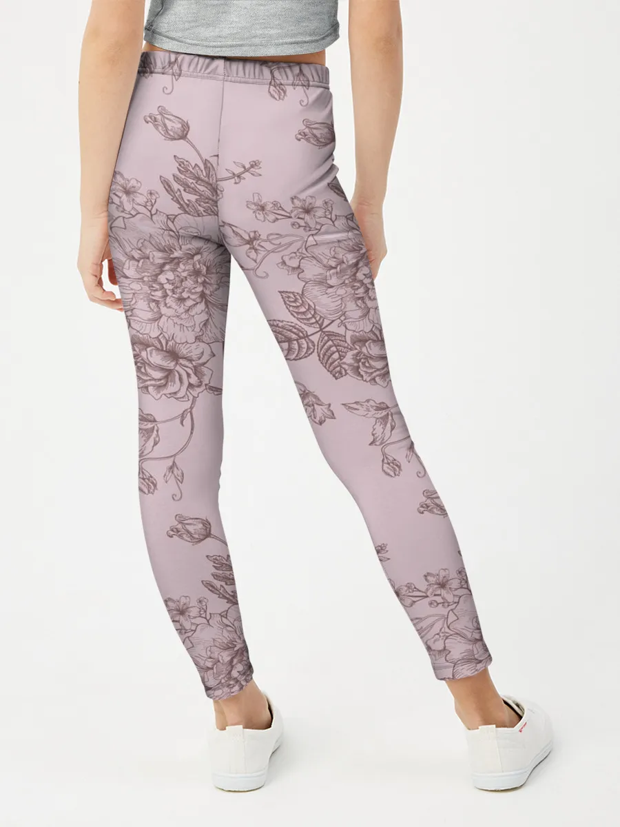 Леггинсы для девочки / розы с пионами