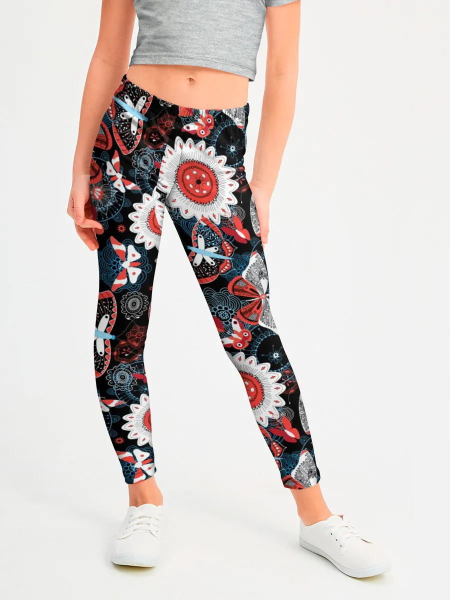 Леггинсы для девочки / Паттерн из Бабочек с Цветами