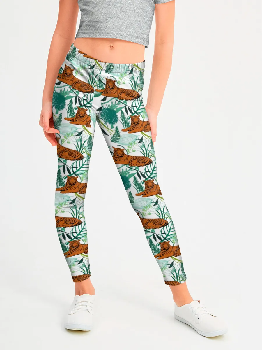 Леггинсы для девочки / Цветы и Тигр Паттерн