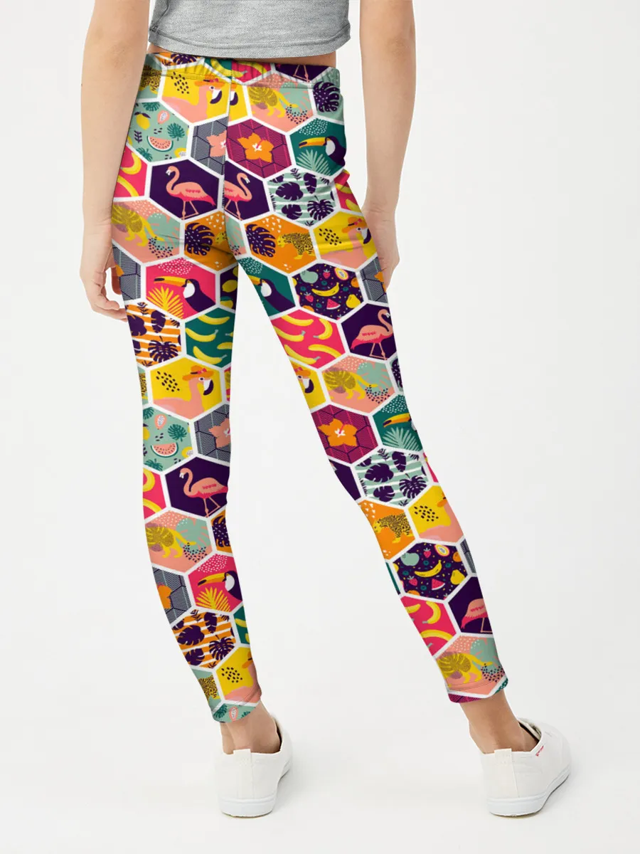 Леггинсы для девочки / Тропический коллаж