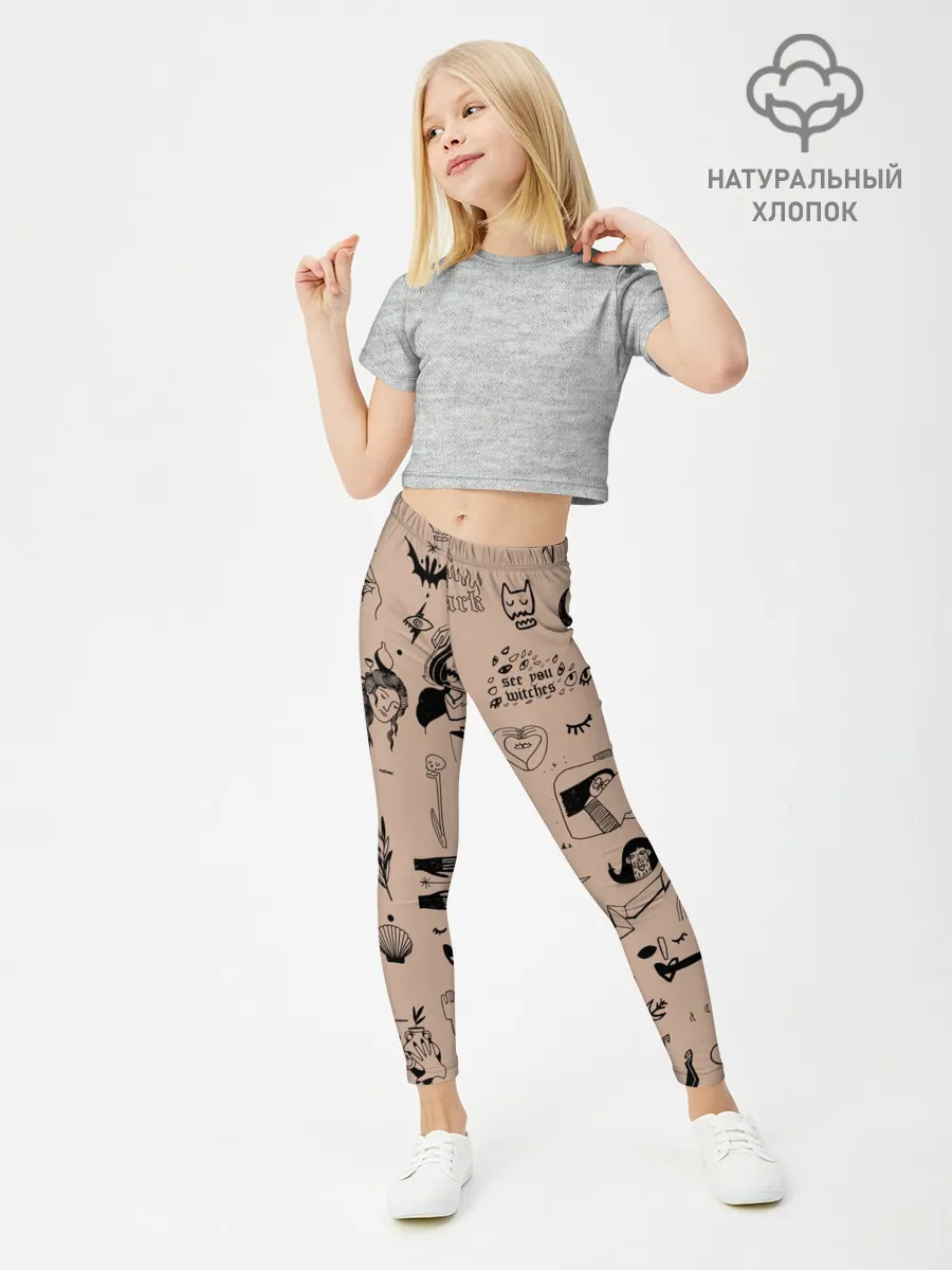 Леггинсы для девочки / принт в стиле тату