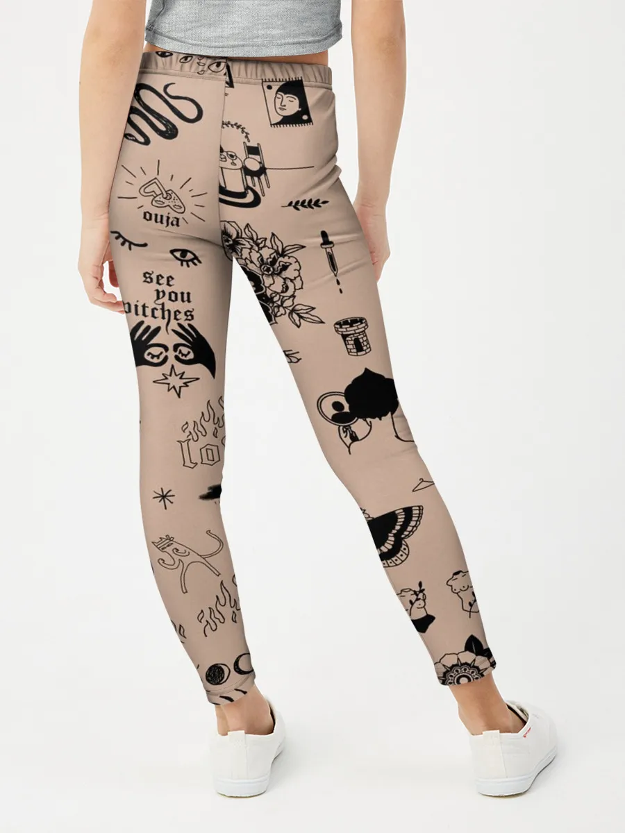 Леггинсы для девочки / принт в стиле тату