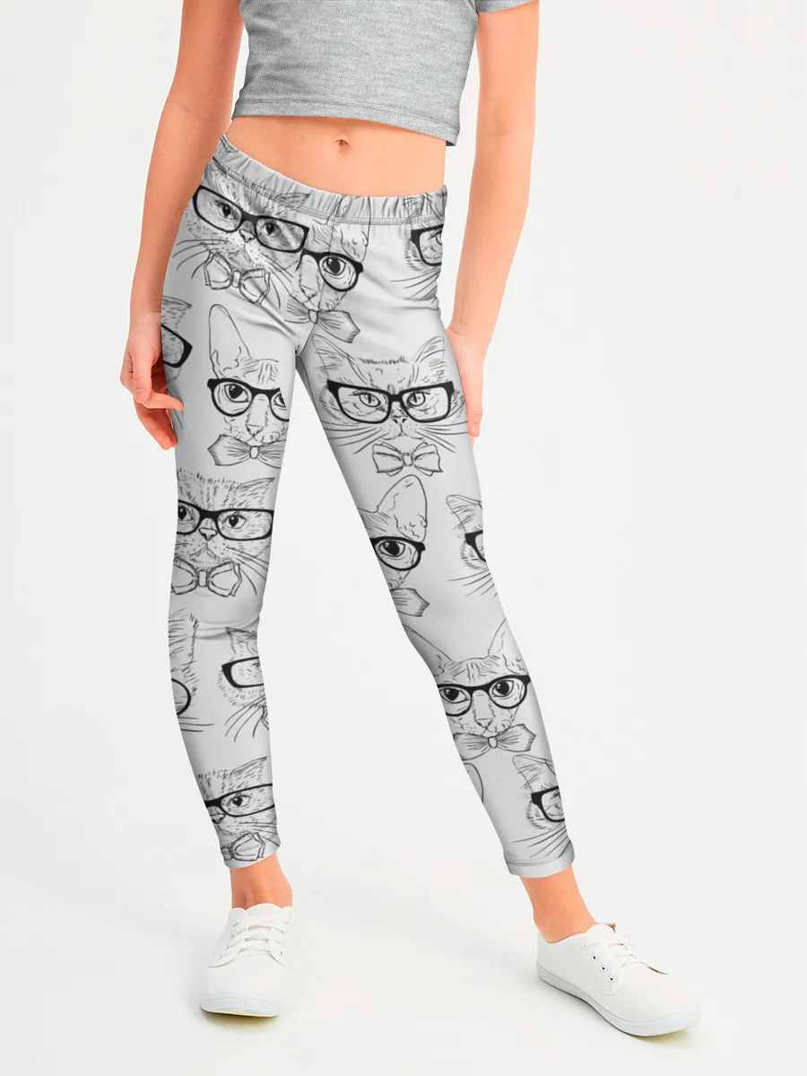 Леггинсы для девочки / Кошки в очках