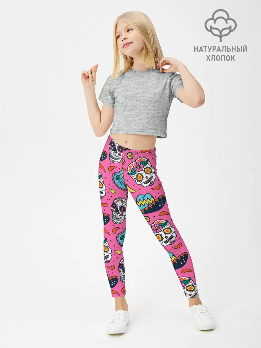 Леггинсы для девочки / День Мёртвых узор из черепов