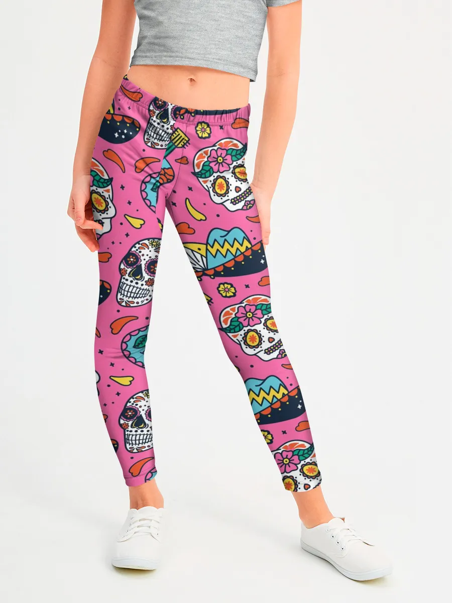 Леггинсы для девочки / День Мёртвых узор из черепов