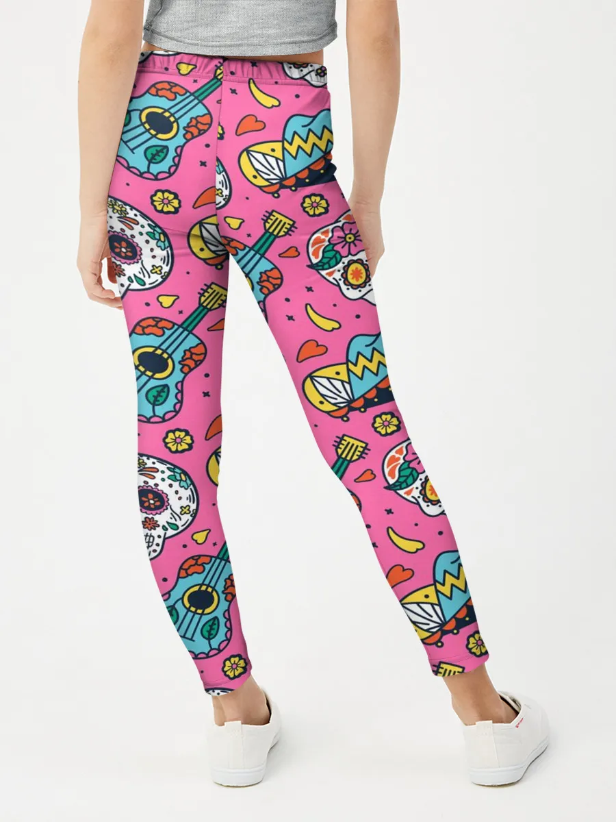 Леггинсы для девочки / День Мёртвых узор из черепов