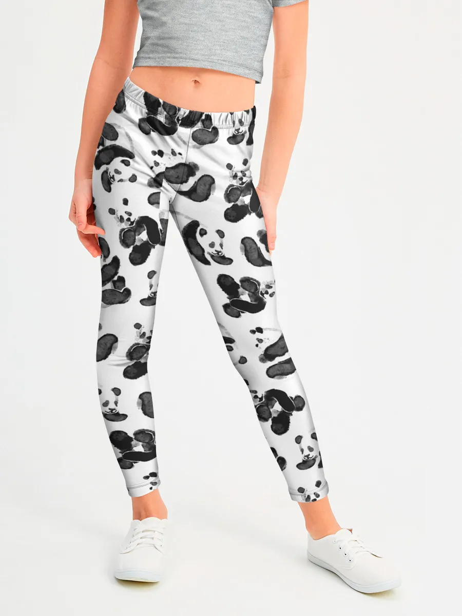 Леггинсы для девочки / Акварельные панды паттерн
