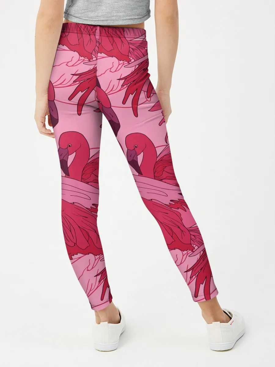 Леггинсы для девочки / розовые фламинго