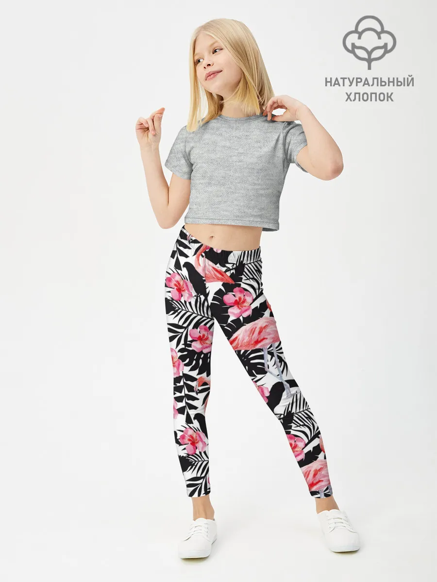 Леггинсы для девочки / фламинго и попугаи