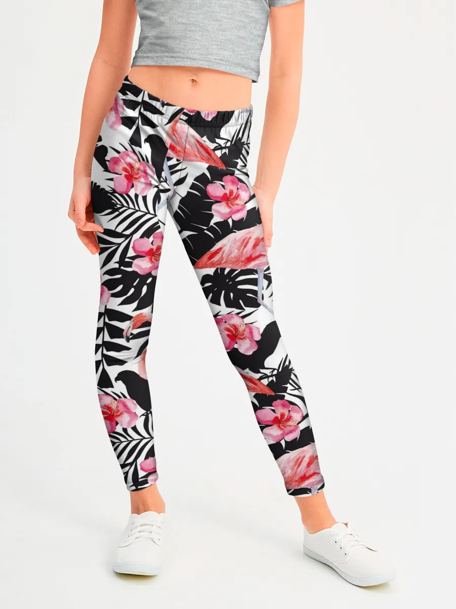 Леггинсы для девочки / фламинго и попугаи