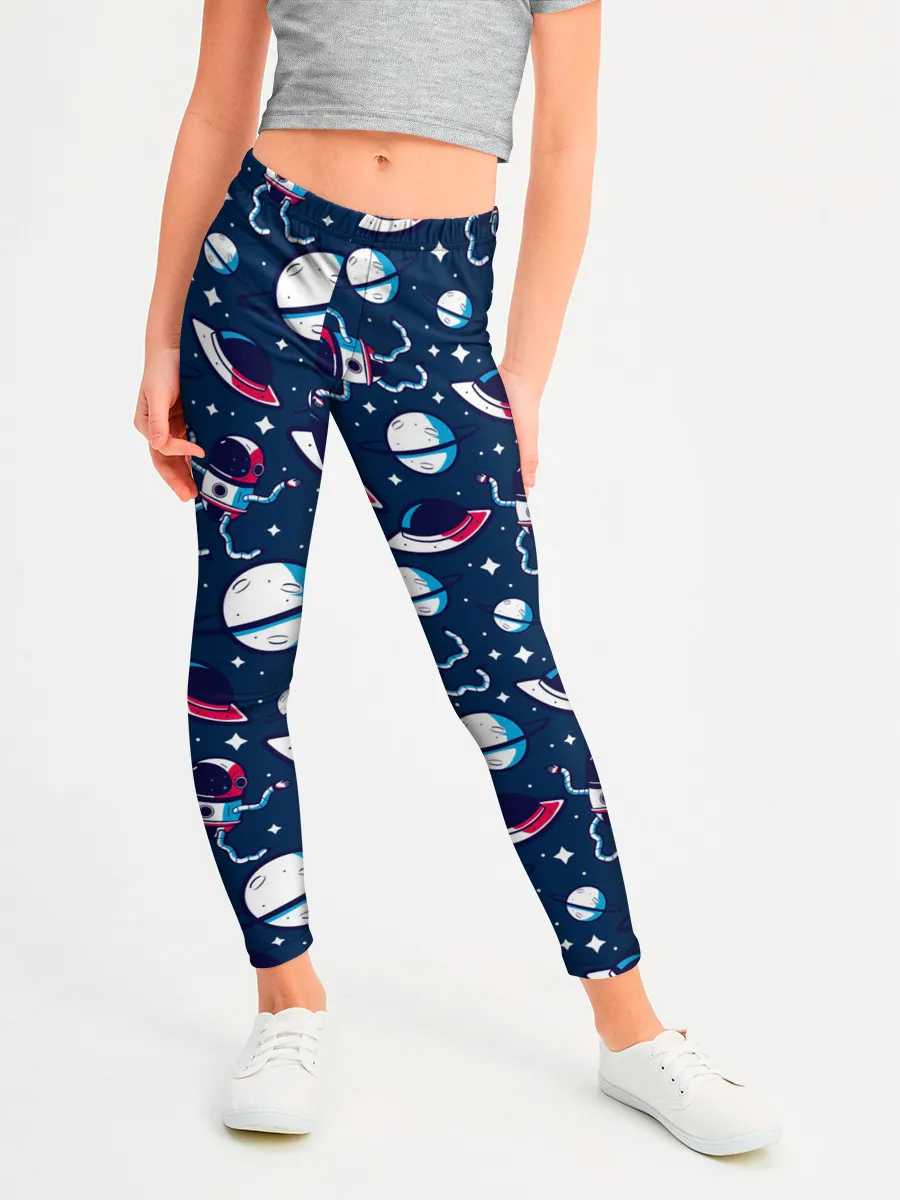 Леггинсы для девочки / Космонавты, планеты и нло