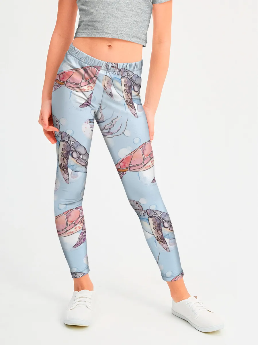 Леггинсы для девочки / подводный мир черепахи медузы