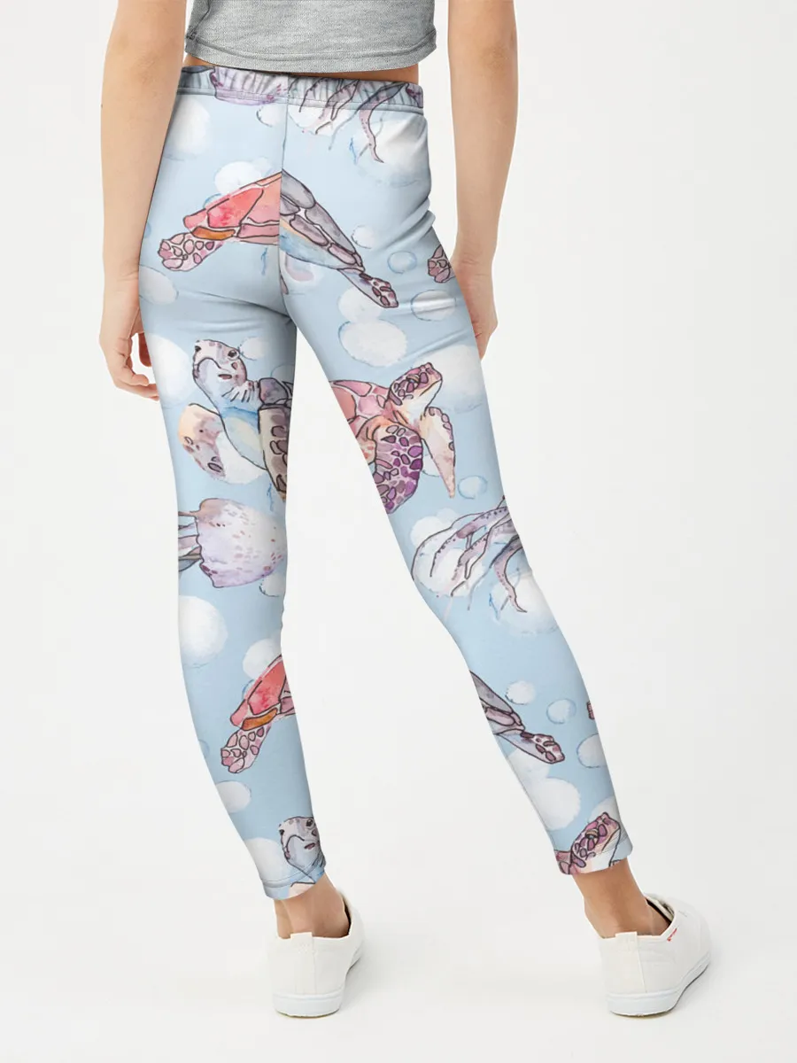 Леггинсы для девочки / подводный мир черепахи медузы